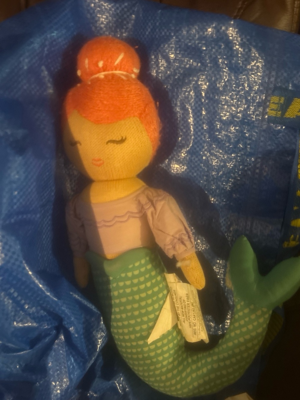 Pillow fort Plush Mermaid Doll - Orange Hair, Purple Top, Green Tail